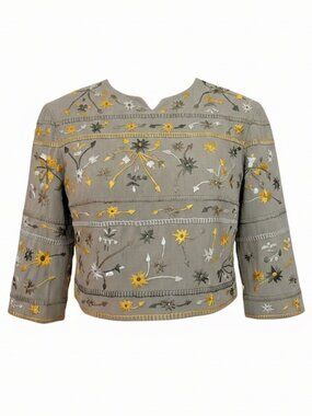 1960s Vtg Tachi Castillo Hand Embroidered 3/4 Sleeve Cotton Peasant Blouse 12